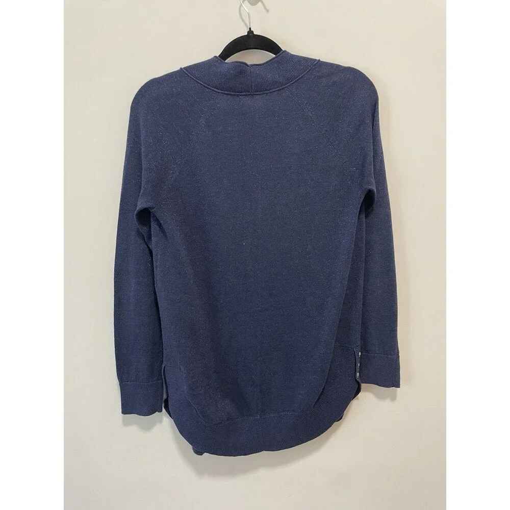 Lilly Pulitzer Micaila Cardigan Sweater Navy Metallic Open Longline Tulip Hem XS - Picture 3 of 7